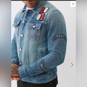 True Religion Blue Denim Jacket with Red Accents